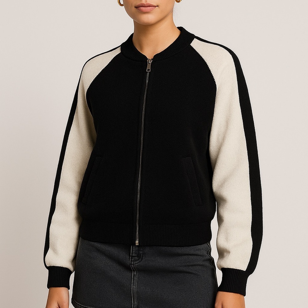 Black and White Floral Embroidered Sweater Jacket - Picture 2 of 5